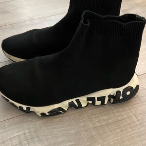 Balenciaga Black Knit Sock Sneakers with White/Black Graphic Sole